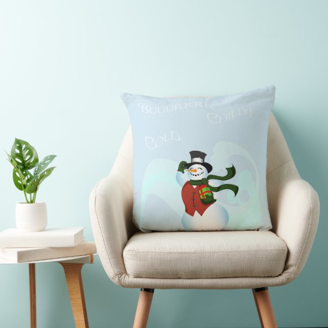 Happy Snowman Large Square Pillow (Chair)