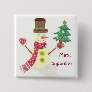 Happy snowman, Math Superstar 15 Cm Square Badge