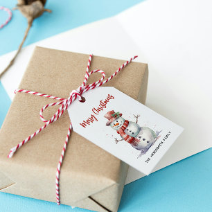 Happy Snowman Merry Christmas Custom Family Name Gift Tags