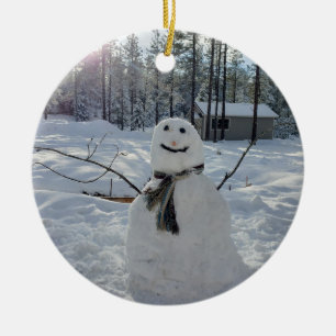 Happy Snowman original winter photography Ceramic Ornament