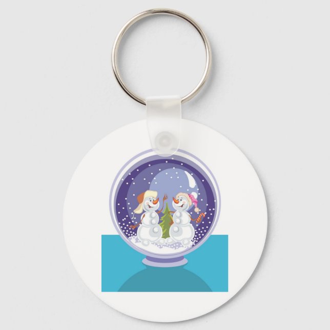 Happy Snowman Snow Globe Key Ring (Front)