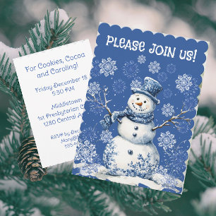 Happy Snowman Snowflakes Blue White Chinoiserie  Invitation