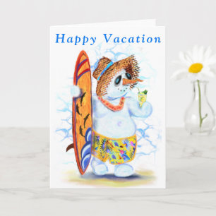 Happy Snowman Surfer Summer Vacation Card