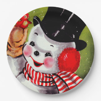 Happy Snowman Vintage Paper Plate