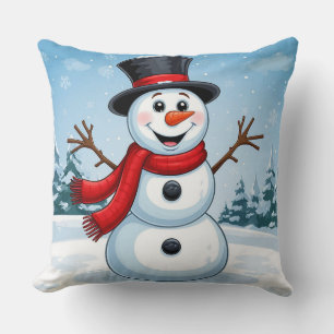 Happy Snowman Winter Festive Cosy Christmas  Cushion