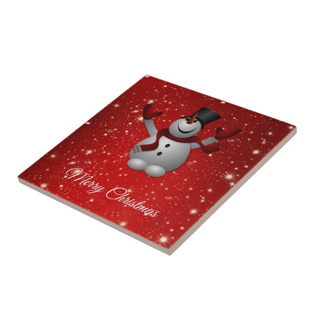 Happy Snowman With Hat And Gloves Ceramic Tile (Side)