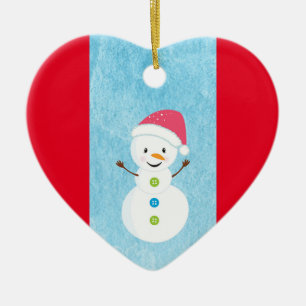 Happy Snowman with I Love You Editable Text Ceramic Ornament