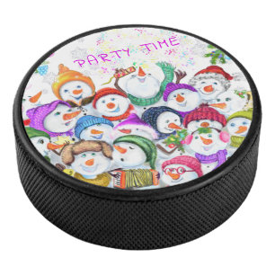 Happy Snowmans Christmas Hockey Puck