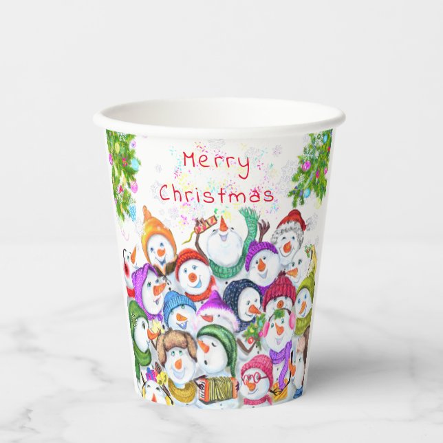 Happy Snowmans Christmas Paper Cups (Front)