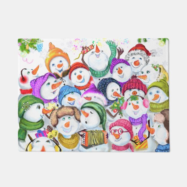 Happy Snowmans Christmas Party Funny Doormat (Front)