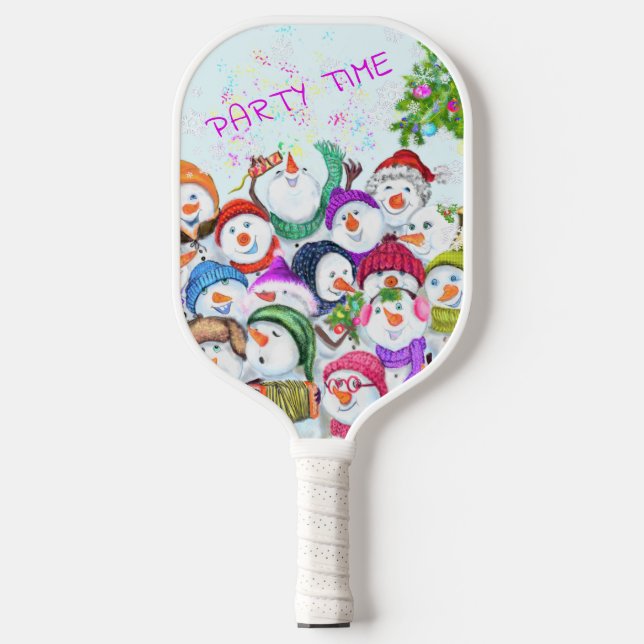 Happy Snowmans Christmas Party Pickleball Paddle (Front)