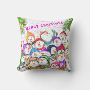 Happy Snowmans Christmas Pillow