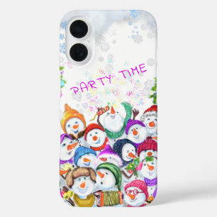 Happy Snowmans Merry Christmas Party Fun Drawing iPhone 16 Case