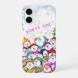 Happy Snowmans Merry Christmas Party Fun Drawing iPhone 16 Case