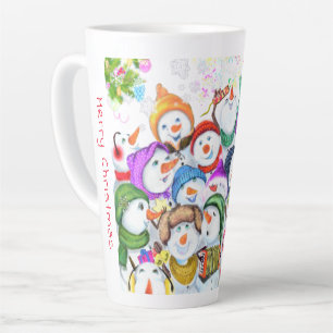 Happy Snowmans Merry Christmas Party Fun Drawing Latte Mug