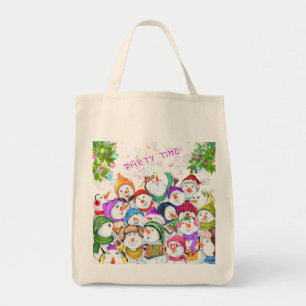 Happy Snowmans Merry Christmas Party Fun Drawing Tote Bag