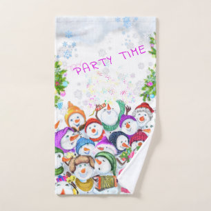 Happy Snowmans Merry Christmas Party Funny Drawing Bath Towel Set
