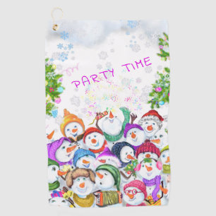 Happy Snowmans Merry Christmas Party Funny Drawing Golf Towel