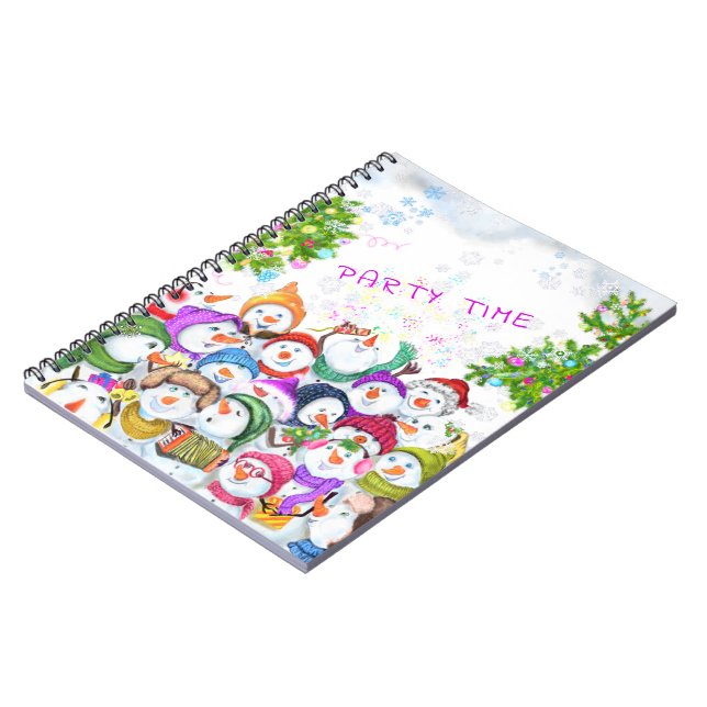 Happy Snowmans Merry Christmas Party Funny Drawing Notebook (Left Side)