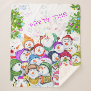 Happy Snowmans Merry Christmas Party Funny Drawing Sherpa Blanket
