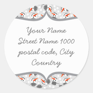 happy snowmans on gray address label