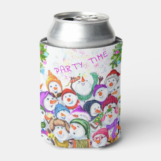 Happy Snowmans Party Christmas Can Cooler (Can Front)