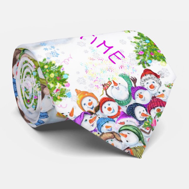 Happy Snowmans Party Christmas Neck Tie (Rolled)