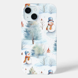 Happy Snowmen Pattern iPhone 15 Case