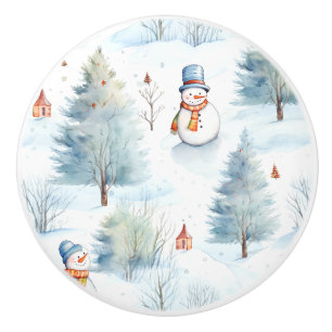 Happy Snowmen Pattern Ceramic Knob