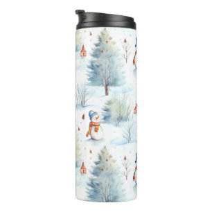 Happy Snowmen Pattern Thermal Tumbler