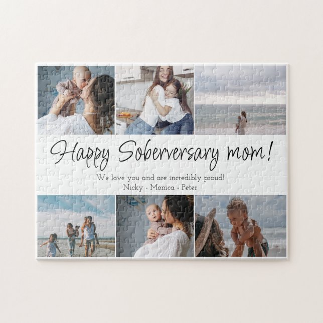 Happy Soberversary Mum, 6 Photo Collage Custom Jigsaw Puzzle (Horizontal)