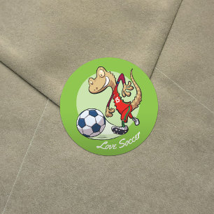 Happy Soccer Star Gecko Kicking Football Cartoon Classic Round Sticker