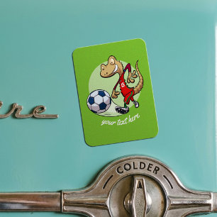 Happy Soccer Star Gecko Kicking Football Cartoon Magnet