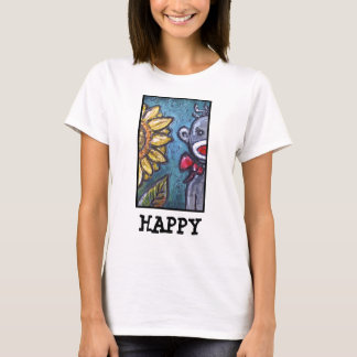 HAPPY  Sock Monkey and Sunflower T-Shirt