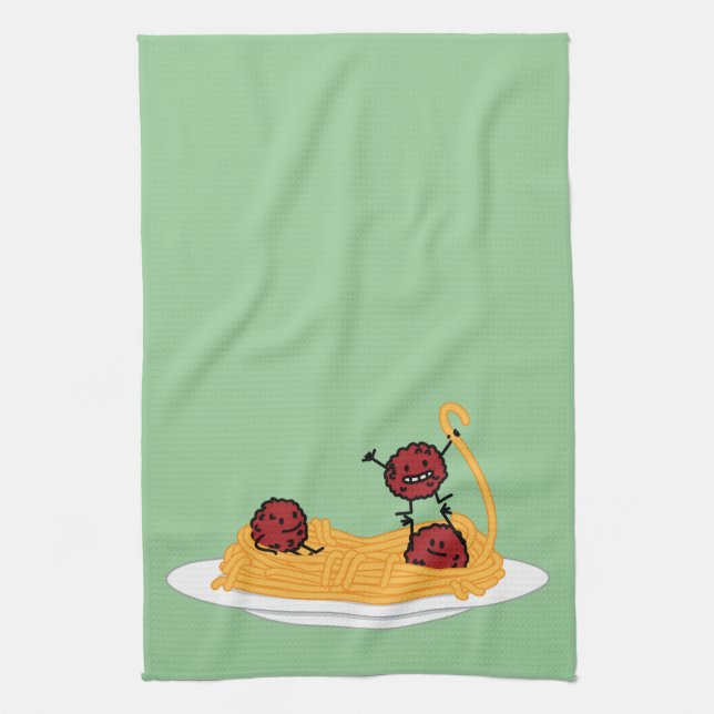Happy Spaghetti and Meatballs Tea Towel (Vertical)