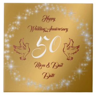 Happy Sparkly Customise Gold 50th Anniversary Ceramic Tile