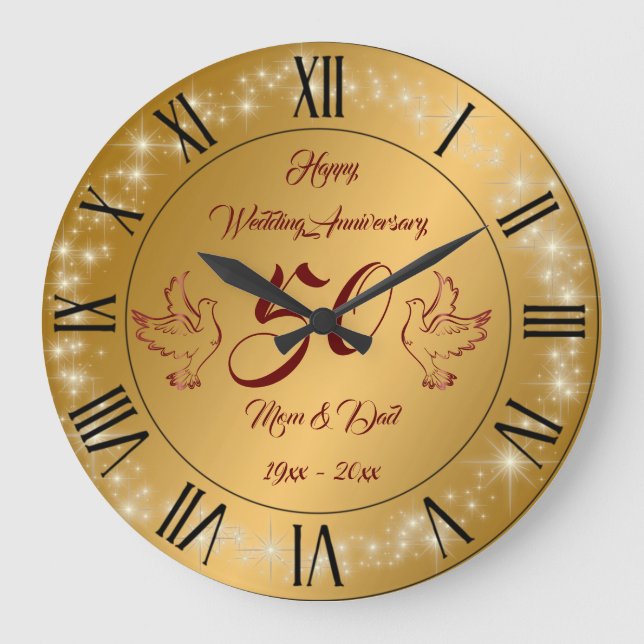 Happy Sparkly Customise Gold 50th Anniversary Large Clock (Front)