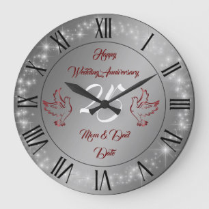 Happy Sparkly Customise Silver 25th Anniversary Large Clock