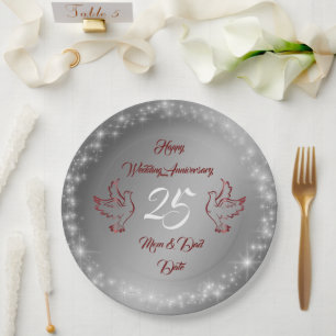 Happy Sparkly Customise Silver 25th Anniversary Paper Plate