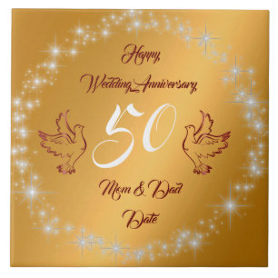 Happy Sparkly Customize Gold 50th Anniversary Ceramic Tile