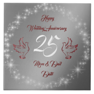 Happy Sparkly Customize Silver 25th Anniversary Ceramic Tile