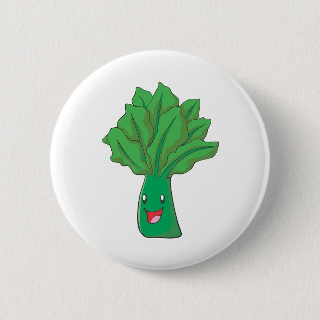 Happy Spinach Vegetable Cartoon 6 Cm Round Badge (Front)