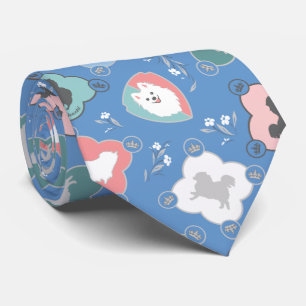 Happy Spitz Dog Collection Neck Tie (Blue)
