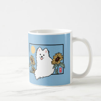 Happy Spitz Dog with Summe Sunflowers Coffee Mug