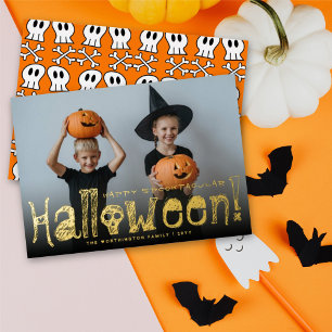 Happy Spooktacular Halloween Skulls & Bones Photo Foil Holiday Card