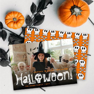 Happy Spooktacular Halloween Skulls & Bones Photo Holiday Card