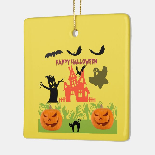 Happy Spooktastic Halloween Ceramic Ornament (Left)