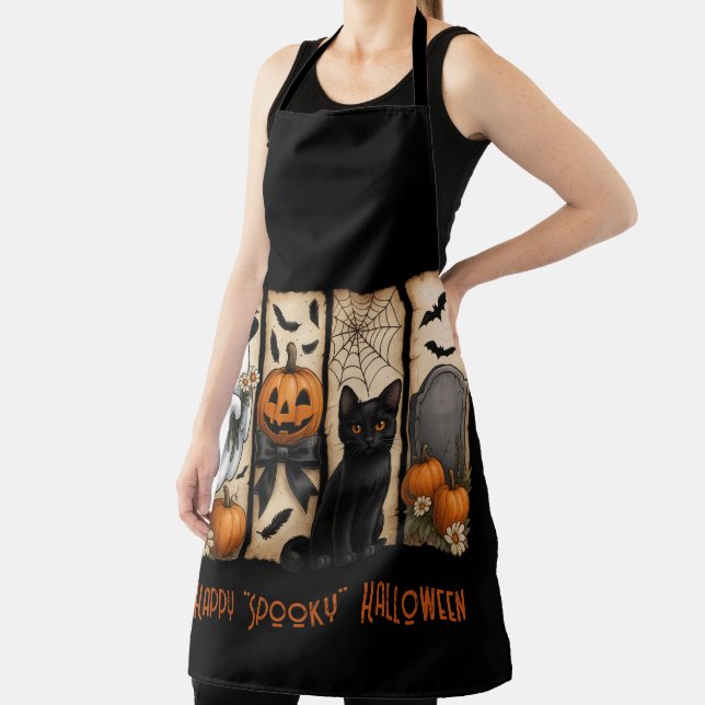 Happy "Spooky" Halloween Ghost Black Cat Apron (Insitu)