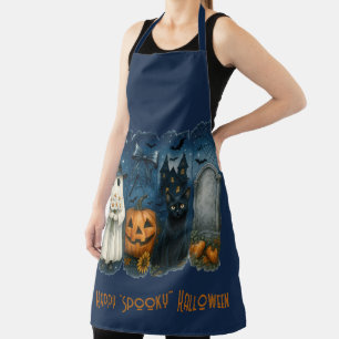 Happy "Spooky" Halloween Pumpkin Ghost Black Cat Apron