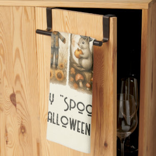 Happy "Spooky" Halloween Scarecrow Squirrel House Tea Towel